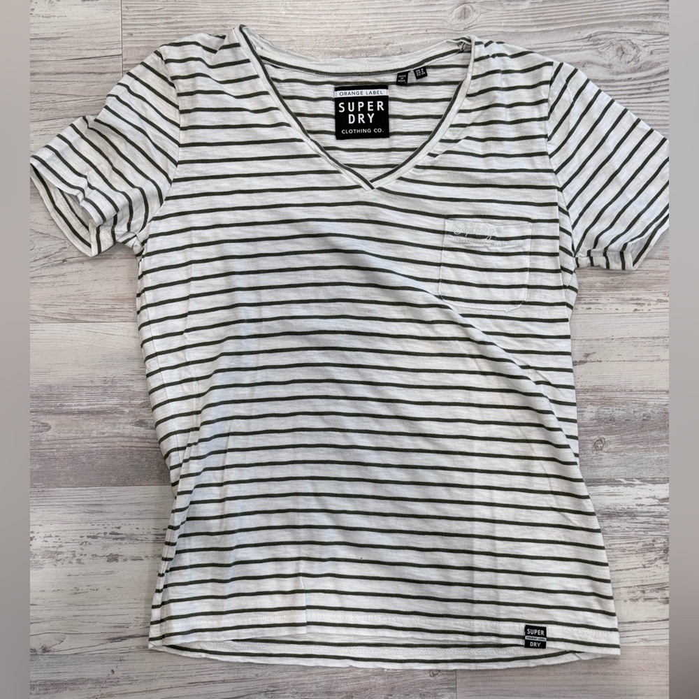 Superdry Women's V-Neck Striped Tee - Black and White